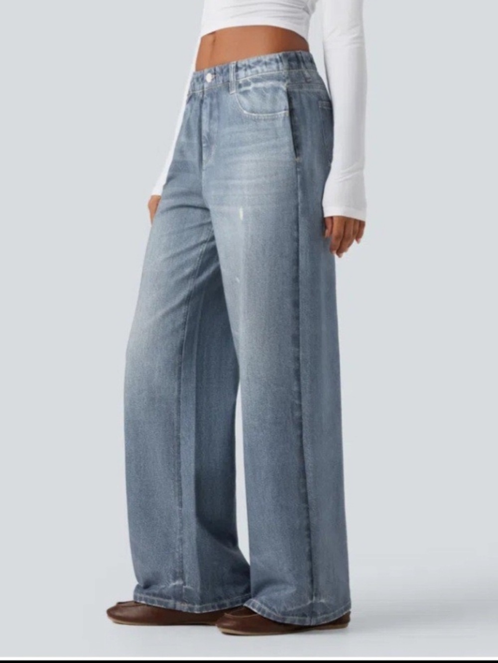 HALARA Mid Rise Denim Print French Terry Casual Sweatpants Jeans with Pockets M - Picture 2 of 9